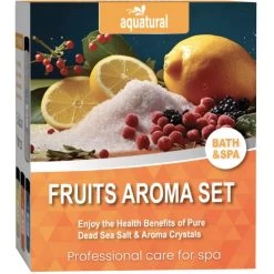 Aquatural Fruits Aroma Set Badkristallen Met Fruit Aroma's & Dode Zeezout - Sinaasappel, Citroen, Bessen